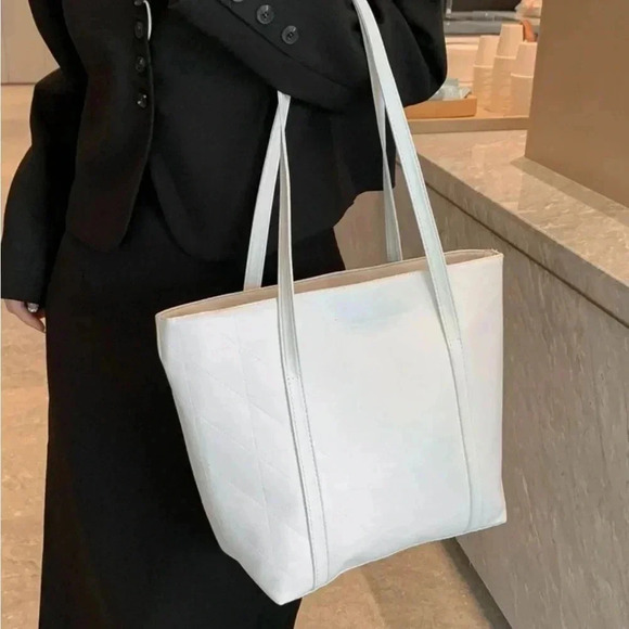 ⚠️Clearance Large Solid White Shoulder Tote Bag - Picture 5 of 8